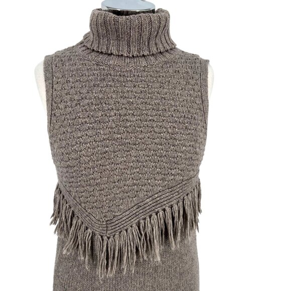 Nomad Morgan Carper Sleeveless Fringe Turtleneck Sweater Dress Gray Size Small - Picture 3 of 13